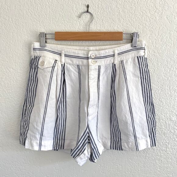 Polo Ralph Lauren Women's Linen Shorts Cream Navy Stripe High Rise Tailored 8 - Picture 1 of 10